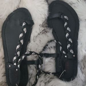 Black and silver braided toe sandals size 10